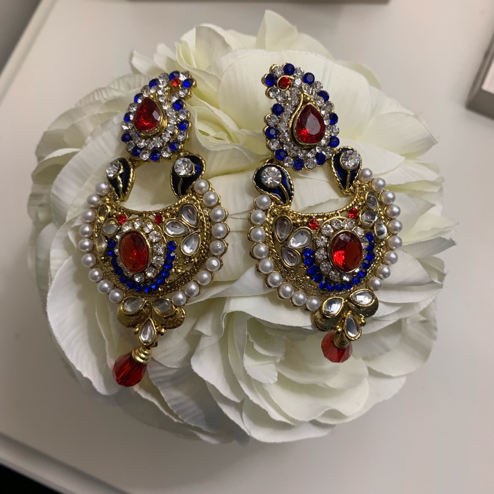 Ruby & Sapphire bejewelled hanging earrings